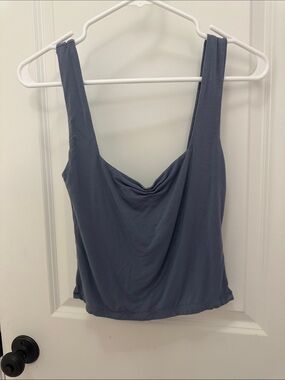 Sleeveless Draped Cowl Neck Tank Top - Blue